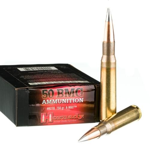 10 Rounds of .50 BMG Ammo by Hornady - 750gr A-MAX Match