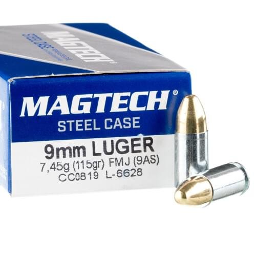 1000 Rounds of 9mm Ammo by Magtech Steel - 115gr FMJ **STEEL CASES**
