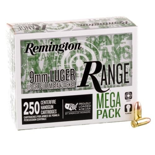 1000 Rounds of 9mm Ammo by Remington Range - 115gr FMJ