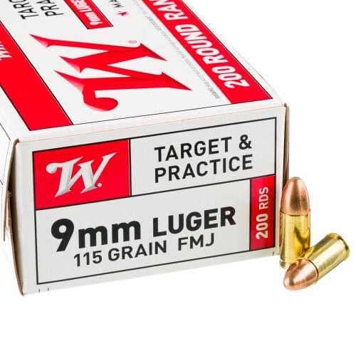 1000 Rounds of 9mm Ammo by Winchester - 115gr FMJ