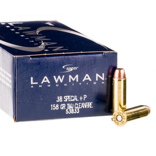 50 Rounds of .38 Spl Ammo by Speer Lawman Clean-Fire - 158gr. +P TMJ Ammo