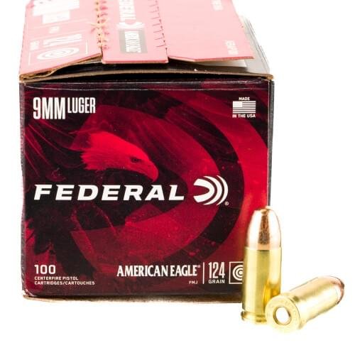 500 Rounds of 9mm Ammo by Federal American Eagle - 124gr FMJ